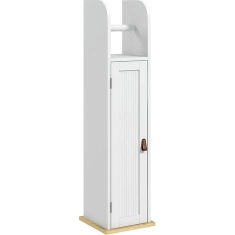Meuble de salle de bain support papier toilette avec placard et étagères réglables 20 x 20 x 80 cm blanc
