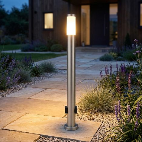 Lampe d'extérieur sur pied Lampadaire en acier inoxydable avec douilles Lampe de chemin d'extérieur Lampadaire avec électricité, opale argentée, 1x E27, DxH 7,6x110 cm (1/5)