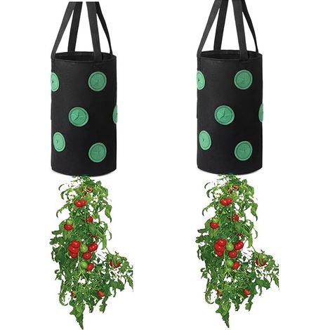 Set di 2 sacchi per la coltivazione di fragole da 3 galloni (circa 11 litri), multifunzionali, adatti per giardini, di colore nero. (1/2)