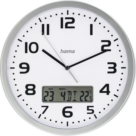 HAMA DCF-Funkwanduhr "Moorea", Ø 30cm, mit Datum- und Temeraturanzeige, silber (1/4)