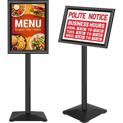 Porte-affiche en aluminium réglable, panneau d'affichage et présentoir au sol,présentoir publicitaire remplaçable, vec base en métal robuste（Noir, A3 (1/5)