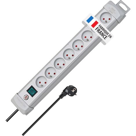 Multiprise 8 Prises avec Interrupteur Bloc multiprises orientées à 45 degrés Guide-câbles Oeillets Porte-vis 3m H05VV-F 3G1,5 fabriquée en France Grise (1/5)