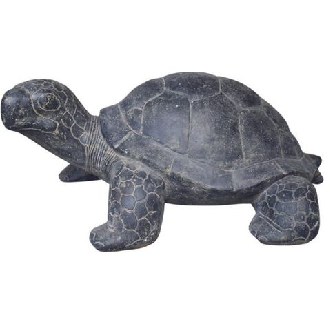 Jardinex – Statue jardin tortue en pierre 62 cm – Gris anthracite – Décoration extérieure pour rocaille et terrasse
