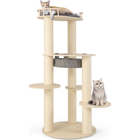 COSTWAY 150CM Multi-Level Cat Tree Wooden Cat Tower Large Pet Play House (1/5)