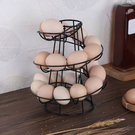 Support de distributeur d'œufs en spirale en métal pour œufs de poule, support de rangement autonome en fil de fer, noir (1/3)