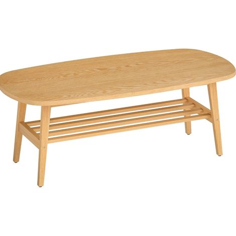 CHICFURN Mesa de centro ovalada con balda inferior, 120 x 60 x 42 cm, diseño moderno en madera clara, tablero robusto y patas estables para salón y dormitorio (1/5)