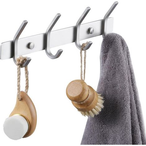 Garderobenhaken mit 4 Handtuchhaken für Badezimmer, robuste Garderobe für Jacken, Hüte und Mäntel, Edelstahl SUS304, gebürstet, Wandmontage, AH203H4-2 (1/5)