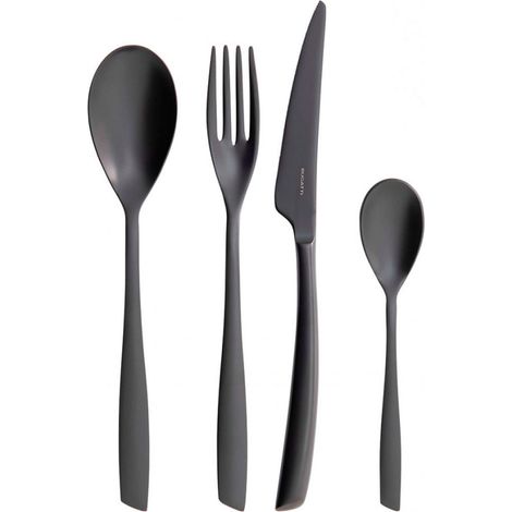Set posate 24 pezzi in scatola Gallery Riviera Black Diamond Nero PVD Sabbiato Bugatti