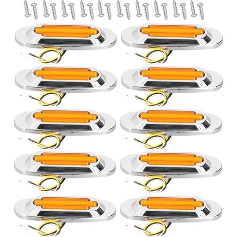 Lot de 10 Feux de Position Latéraux Camion Remorque 16 LED 1200LM Clignotant Indicateur IP67 Étanche 12-24V Jaune Ampoule Signalisation (1/5)