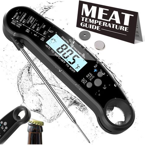 Thermomètre à viande à lecture rapide, étanche, numérique, pour la cuisine et les grillades, avec sonde pliable et LED rétroéclairée.-AquaForge (1/5)