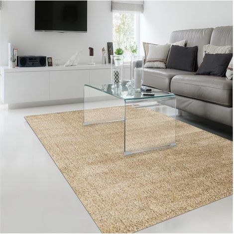 Tapis longs poils shaggy 80x150 beige tissé rectangle motif uni SITOUCH (1/5)
