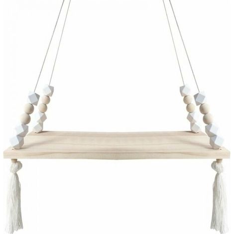 38 x 14cm, White Floating Wall Shelves Hanging Shelf Wooden Rope Rustic Shelves Nordic Style Home Decor Bedroom Dresser Display Stand Board for Kids Girls (1/5)