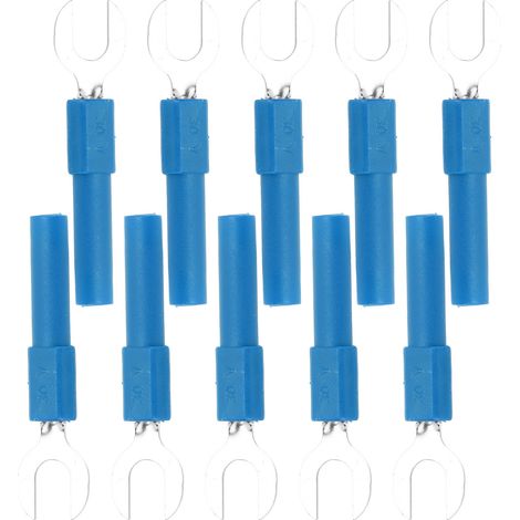 Elektrische Y-Gabelverbinder aus Messing, 10er-Packung, Durchmesser 6 mm, Loch 4 mm, Bananenstecker 30 V AC - 60 V DC, 10 A, blau. (1/5)