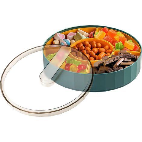 Unterteilte Snackschale mit Deckel, Snackschale aus Kunststoff, flache Aufbewahrungsbox, Bonboniere, geeignet für Nüsse, Snacks, Süßigkeiten und Kekse (1/5)