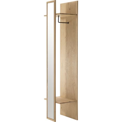 Garderobenpaneel mit Spiegel LESKO-52, Rahmen Eiche massiv bianco geölt, B/H/T: ca. 50/198/38 cm (1/4)