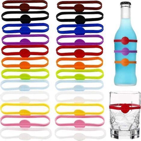 24 Reusable Silicone Glass Markers, Colorful Wine Glass Labels, Great for Parties and Bars, Dishwasher Safe [BR] (1/4)