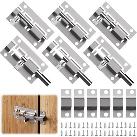 Lot de 6 verrous de porte en acier inoxydable avec verrou à boulon, verrouillables des deux côtés, avec trou pour cadenas, idéal pour portes, loquets, salles de bains et abris (1/5)