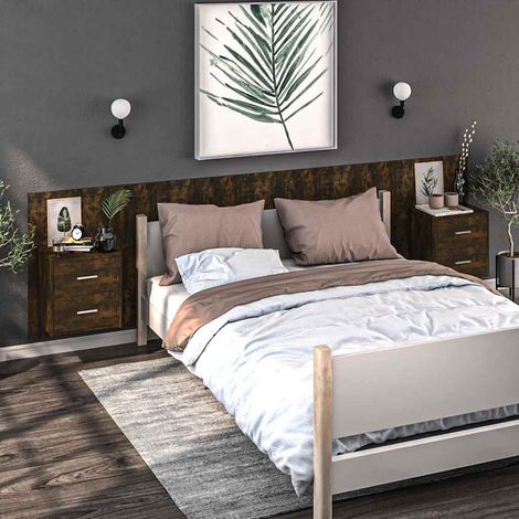 vidaXL Mesita de noche de pared 2 unidades color roble ahumado (1/5)
