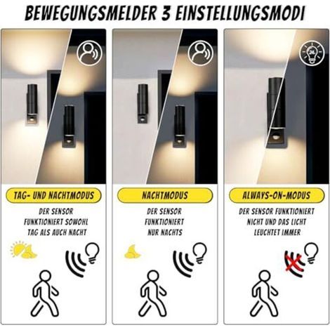 Applique murale extérieure LED en acier inoxydable avec détecteur de mouvement PIR réglable et interrupteur crépusculaire, étanche IP54, 230 V, ampoule GU10 5 W blanc chaud 3000 K inc (1/4)
