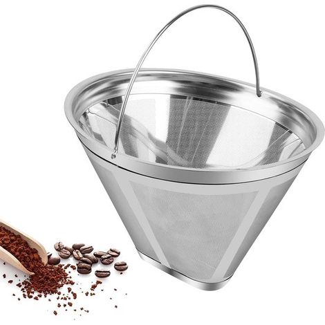 Wiederverwendbarer Kaffeefilter Größe 4 – Permanentfilter aus Edelstahl mit Griff für 8–12 Tassen (1/5)