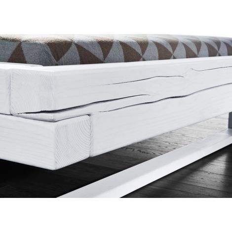 Bett Fichte weiß lackiert 162x222x87 cm (BxTxH) zerlegt BALKENMÖBEL 709 (1/2)