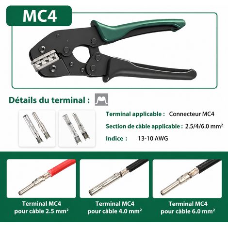 Pince à sertir solaire MC4 KL-MC4 2,5/4/6 mm² 175 mm PP+TPR kl-mc4 2.5 4 6mm2 18 × 6,5 × 2 cm 200 g – Livraison gratuite