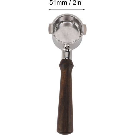 Ortviai Portafiltre sans fond 51 mm pour machine à café Delonghi – acier inoxydable et manche en bois de rose noir (1/4)
