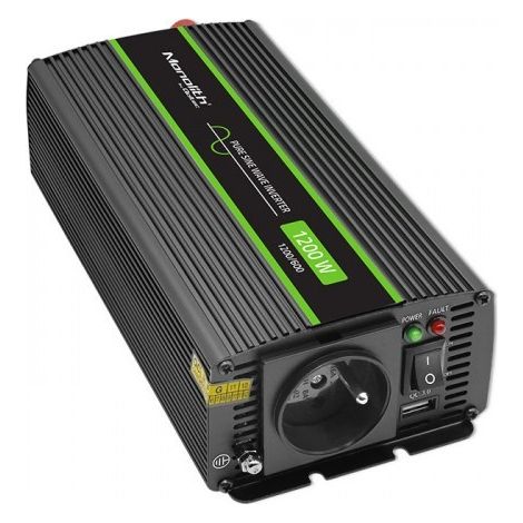 Convertitore di tensione monolitico Qoltec 600W 1200W da 12V a 230V Onda sinusoidale pura (1/3)