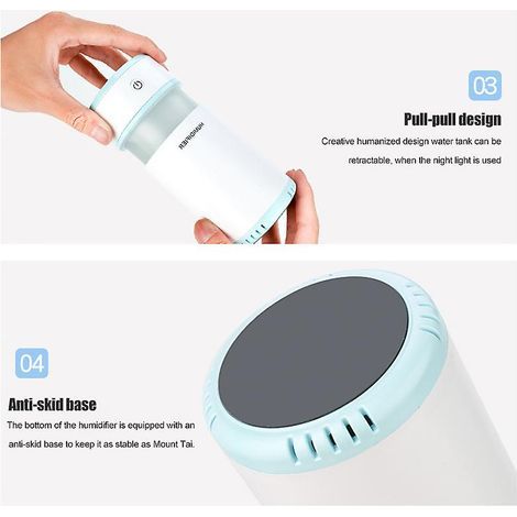 Veilleuse humidificateur portable, purificateur d'air, appareil d'hydratation et de purification de l'air pour voiture et chambre à coucher, atomiseur et vaporisateur (1/4)