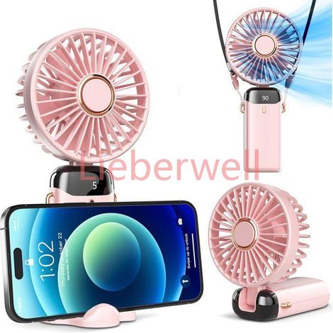 Mini ventilateur portable , HAWUJ , 5 vitesses autonomie 8h rose , extérieur (1/5)