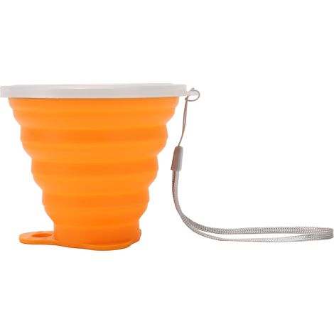 Tasse pliable silicone 270ml pour camping et voyage, gobelet pliable étanche avec couvercle, portable pour randonnée et bureau, couleur orange. (1/5)