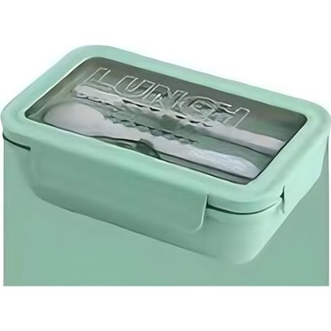 Boîte à bento verte de 1100 ml avec fourchette et cuillère - Organisateur de repas anti-basculement pour enfants et adultes - Boîte à repas compatible micro-ondes - Comprend une boîte à bento et une b (1/5)