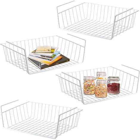Set mit 4 abnehmbaren Draht-Hängekörben zur Aufbewahrung in Küche, Schränken, Regalen, Kleiderschrank, Badezimmer, Büro (weiß) (1/5)