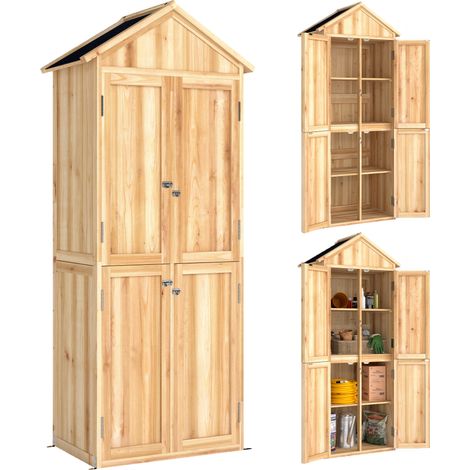 Gartenschrank aus Massivholz, Geräteschuppen mit spitz zulaufendem Asphalt-Dach, praktischer Stauraum für Terrasse und Balkon, Maße 82x50x190 cm, witterungsbeständiges Naturholz.