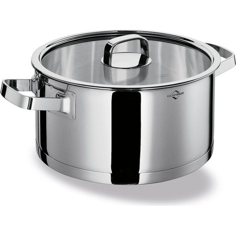 Pentola bassa con coperchio, acciaio inox/vetro, 4,5 l, diametro 24 x 11,5 cm San Remo / Kuchenprofi