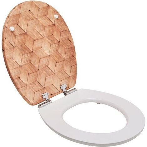 Wirquin – Abattant adulte pour WC – Bois lamellé collé marron – Fixation par le dessus – Fermeture silencieuse et antipincement