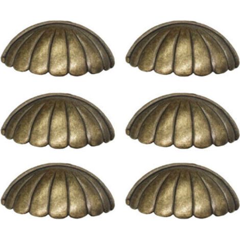 6-teiliges Muschelgriff-Set, Türknauf in Muschelform aus Messing, Retro-Möbelgriffe für Schrank- und Küchentüren