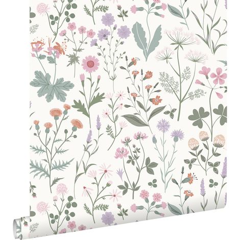 papier peint fleurs des champs violet, rose et vert - ESTAhome (1/5)