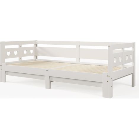 Ausziehbett Einzelbett mit 2. Schlafplatz, ausziehbar, 90×200 cm und 182×200 cm, ohne Matratze, Holz Weiß (1/5)