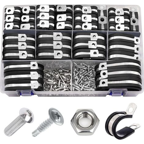 264 Stück aus Edelstahl Gummi Rohrschellen Set, 10 Größen von Schelle 6 mm/8 mm/10 mm/13 mm/16 mm/19 mm/25 mm/32 mm/38 mm/45 mm, für Schiffe, Industrie, Autos, Häuser usw (1/5)