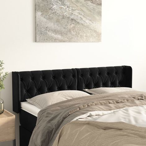 Tête de lit avec oreilles，Panneau de lit，Pour Lit adulte，Décoration murale Noir 163x16x78/88 cm Velours XZZ207533 (1/5)