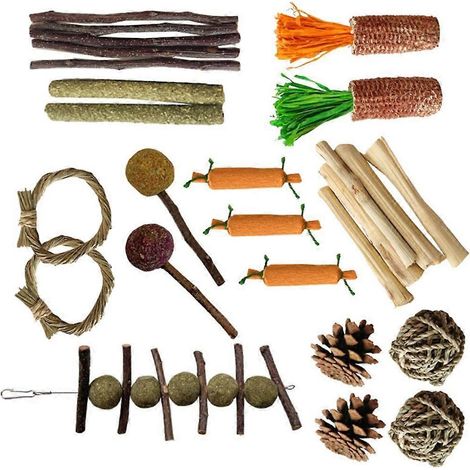 Hamster et petit animal jouet en bois – Set de soin molaire pour rongeurs, jouet d'exercice naturel et ludique. (1/4)