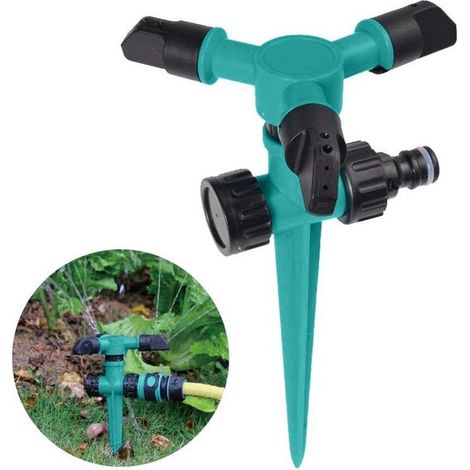 Arroseur de pelouse rotatif à 360°, 3 bras en ABS, jet réglable, portée jusqu'à 15 m, économie d'eau, 23 x 9,3 x 12,8 cm, 1 pièce (1/5)