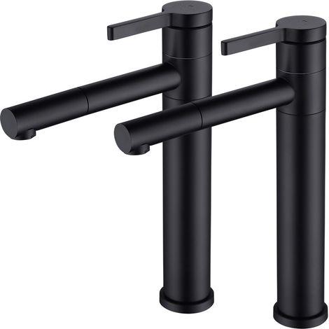 2X Robinet de Salle de Bain Noir Haut Bec Mitigeur de Lavabo pour Vasque Pivotant 360° Robinetterie de Lavabo en Acier Inox Design Moderne (1/5)
