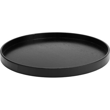 Rundes, rutschfestes schwarzes Serviertablett aus Holz für Wohnzimmer, Büro, Bar (30 cm)