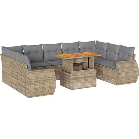 Sedute da esterno - Set Divano da Giardino 10 pz con Cuscini Beige in Polyrattan (1/5)