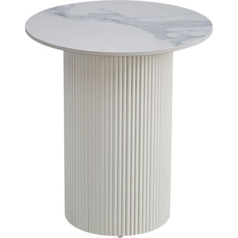 Guéridon bout de canapé rond marbre gris pied blanc (1/3)