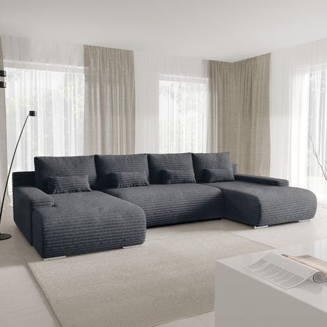 U-förmiges 4-Sitzer-Sofa, umwandelbar mit Bettkasten Ivana Dunkelgrau