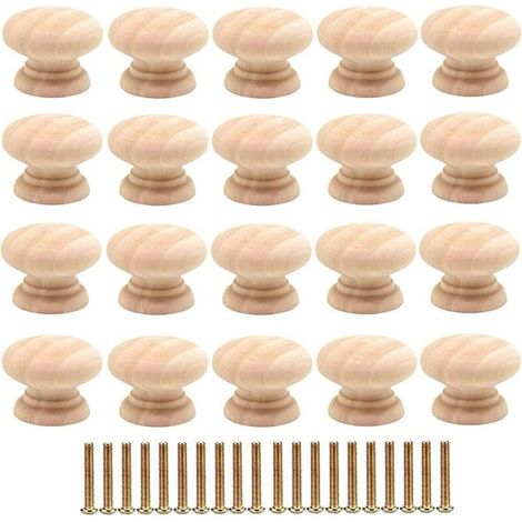 Lot de 20 boutons de tiroir ronds 35mm en bois massif – Poignées pour armoires avec vis – Finition lisse et sans bavure (1/5)
