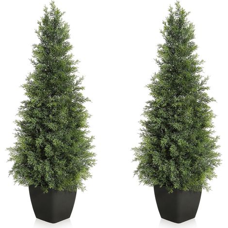 Arbres topiaires artificiels en cèdre réalistes – Lot de 2 – Résistants UV – Décoration intérieure/supplémentaireérieure – Sans entretien – Pour entrée, balcon, porche – 3FT (1/5)